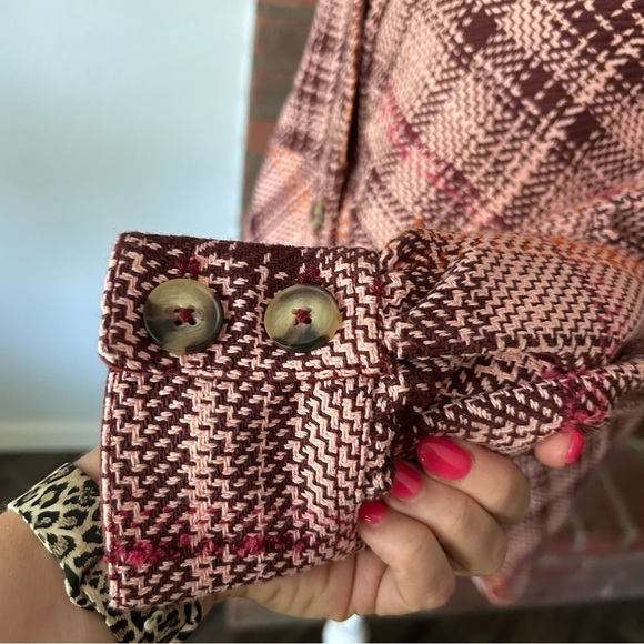 Anthropologie Hudson Plaid Shirt Jacket Shacket in Pink Maroon Sz XS NWOT - Picture 9 of 12